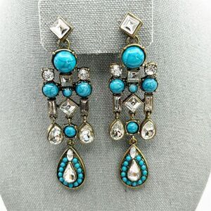 Bohemian Faux Turquoise & Rhinestone Sparkle Dangle Chandelier Earrings Chic